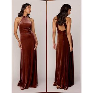 Revelry Tori Velvet Halter Fitted Formal Maxi Dress Sz. 6